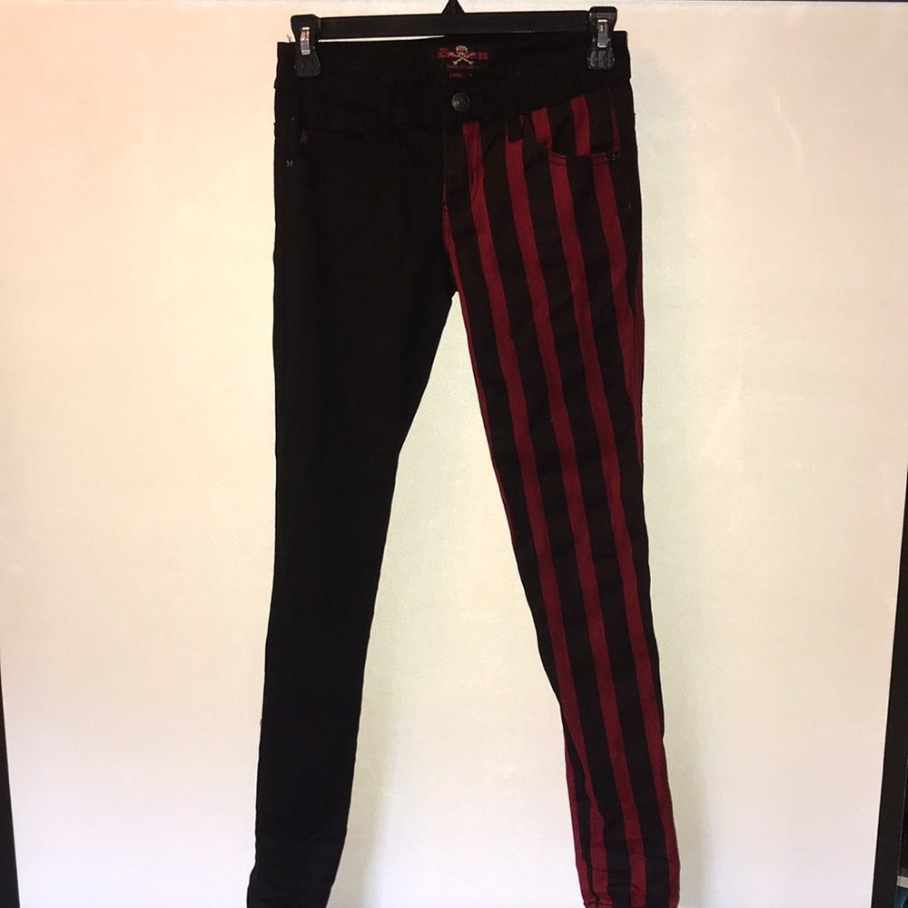 Royal bones asymmetrical black and red jeans